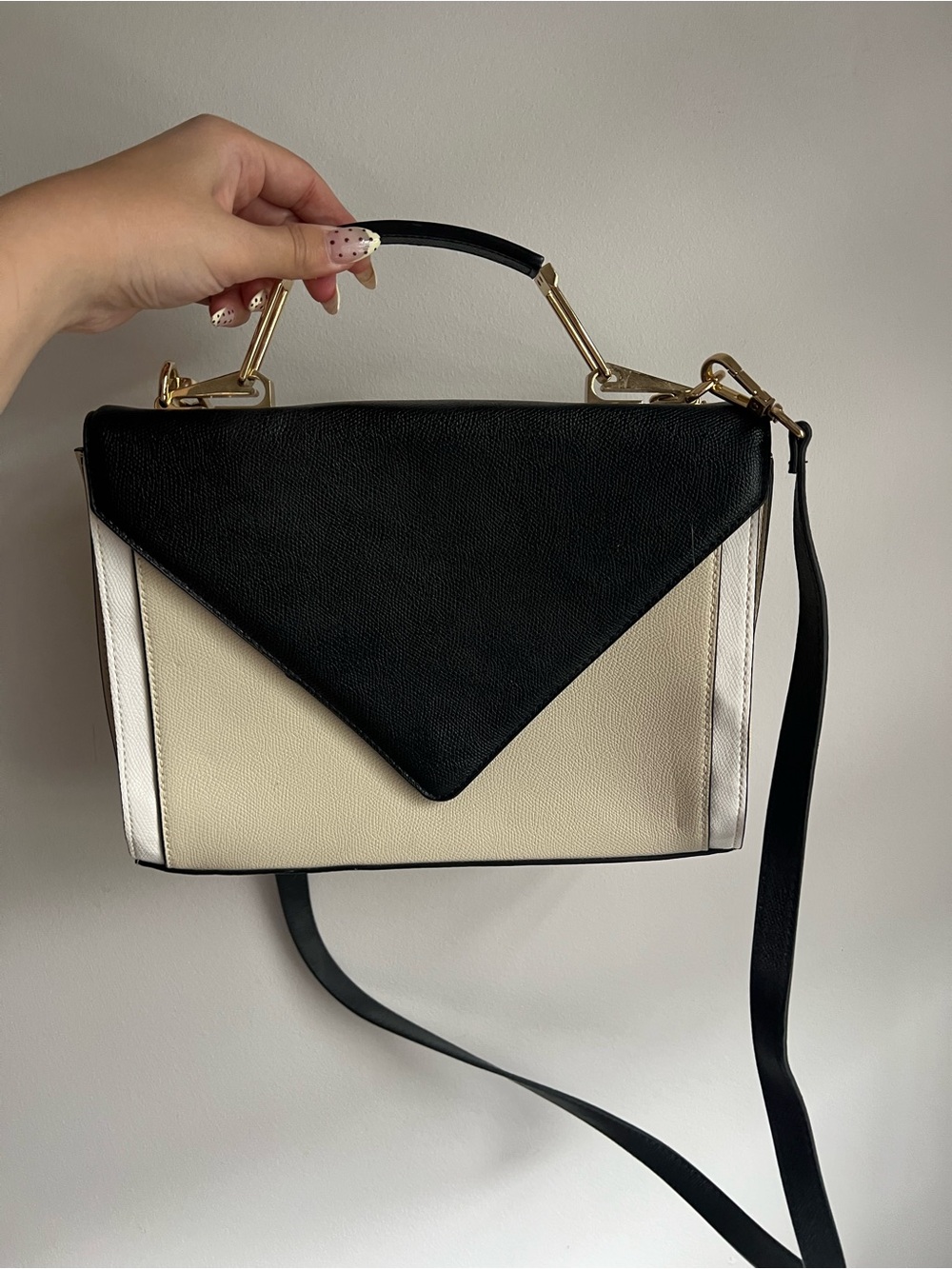 Zara Black and Cream Structured Top-Handle Satchel